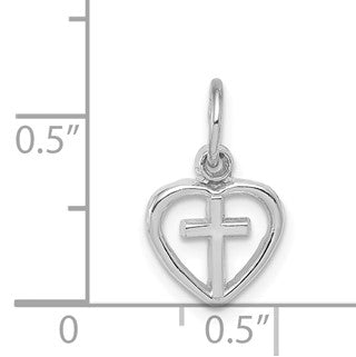 14k White Gold Small Cross in Heart Charm