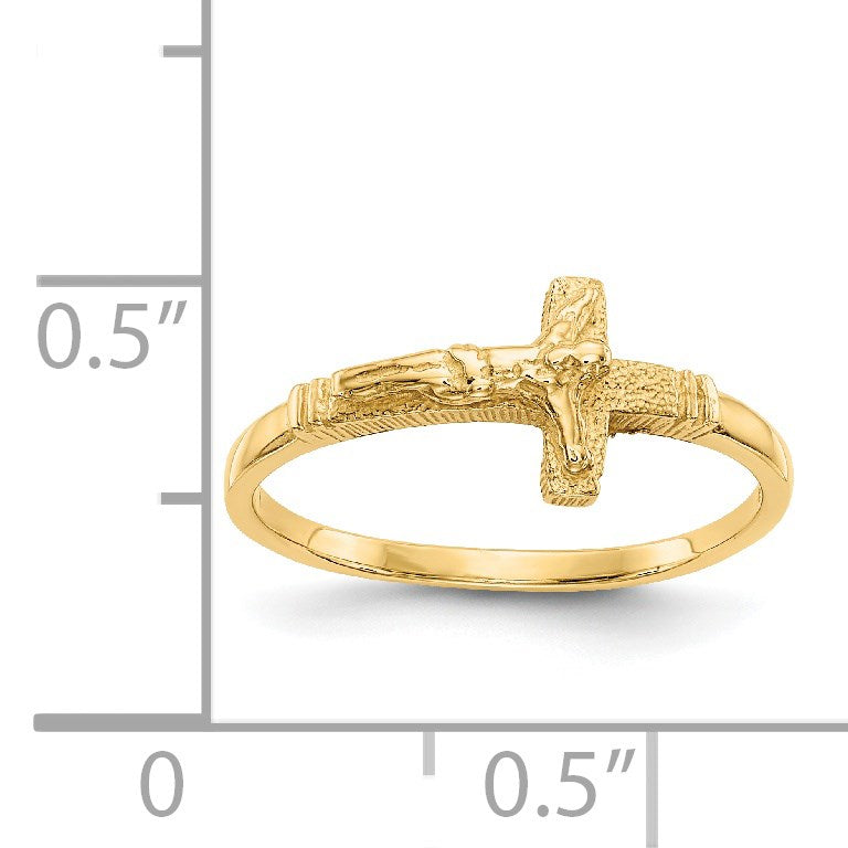 14K Satin Finish Crucifix Size 3.5 Baby / Childs Ring