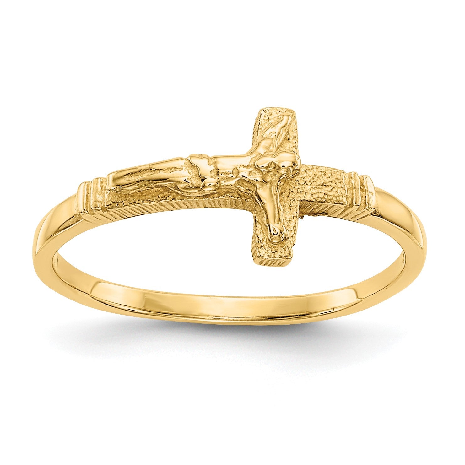 14K Satin Finish Crucifix Size 3.5 Baby / Childs Ring
