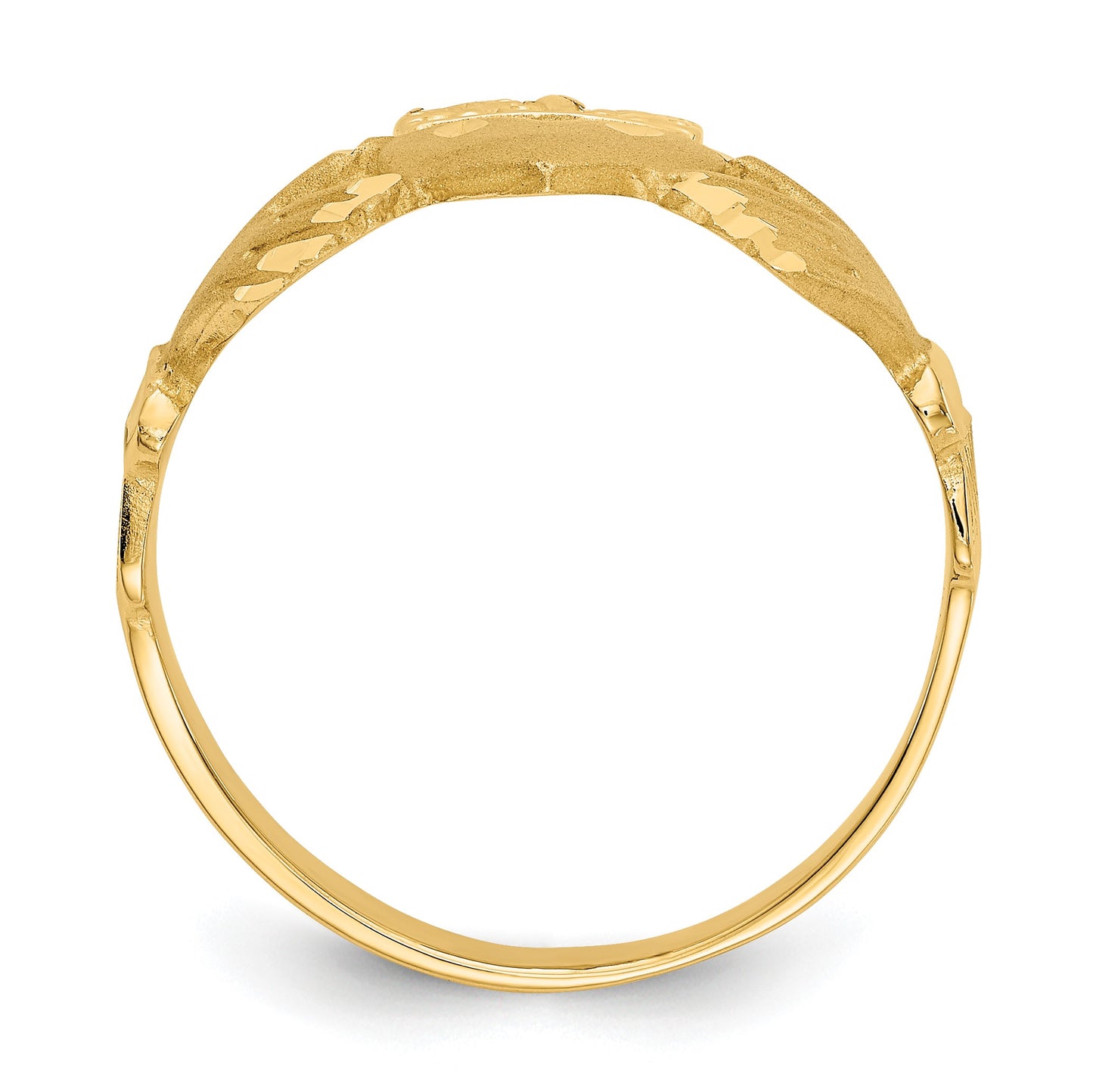 14K Mens Satin Diamond-cut Claddagh Ring