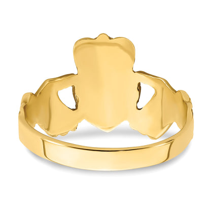 14K Mens Satin Diamond-cut Claddagh Ring