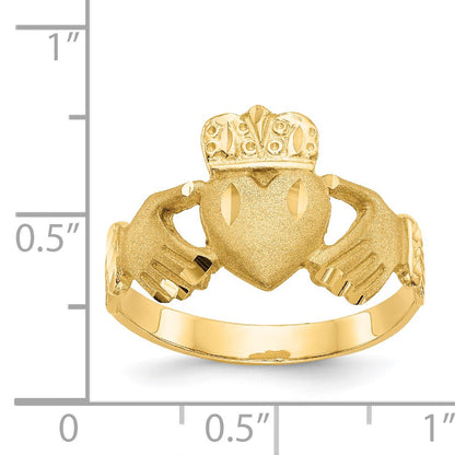 14K Mens Satin Diamond-cut Claddagh Ring