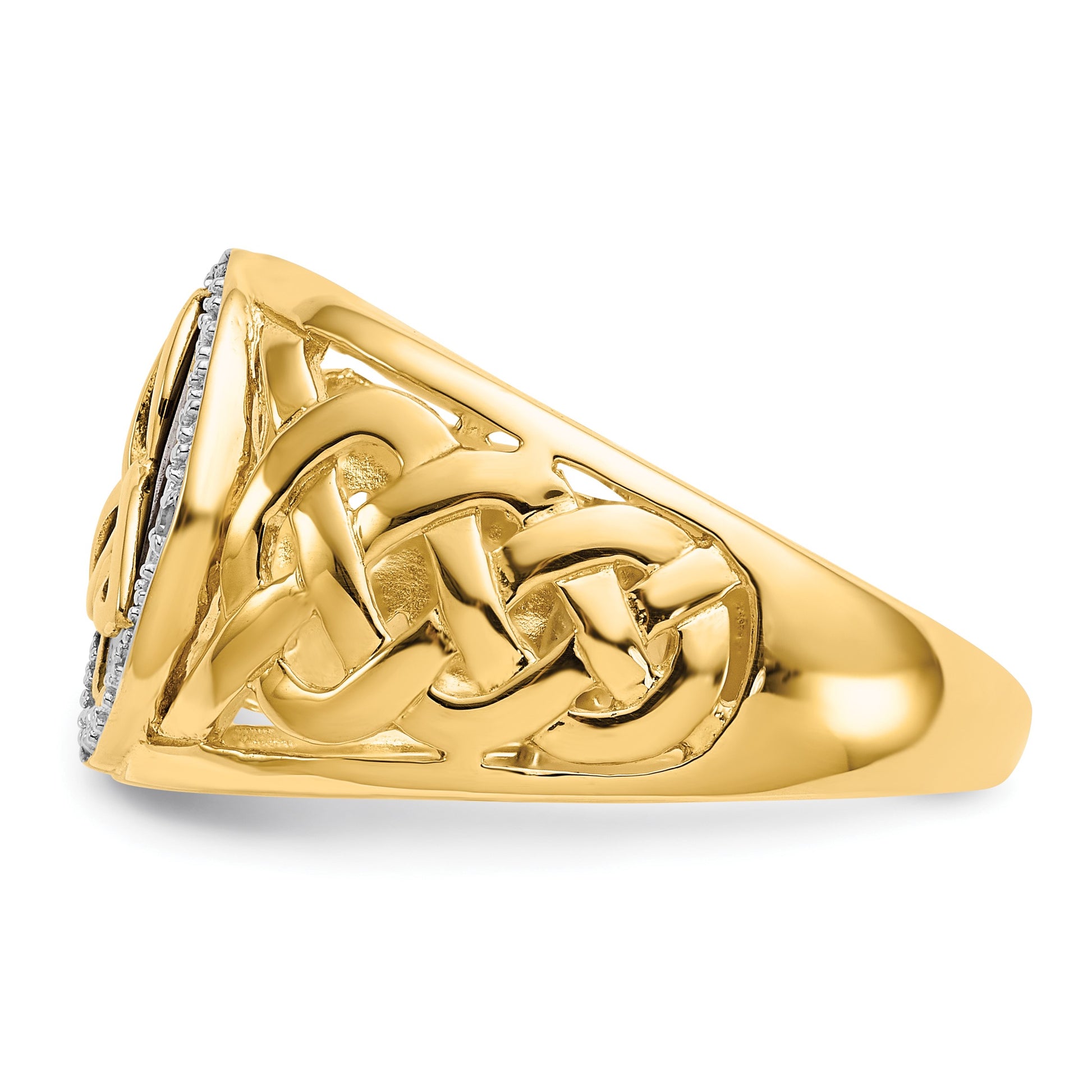 14k and White Rhodium Onyx Diamond Trinity Knot Ring