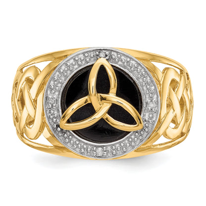 14k and White Rhodium Onyx Diamond Trinity Knot Ring