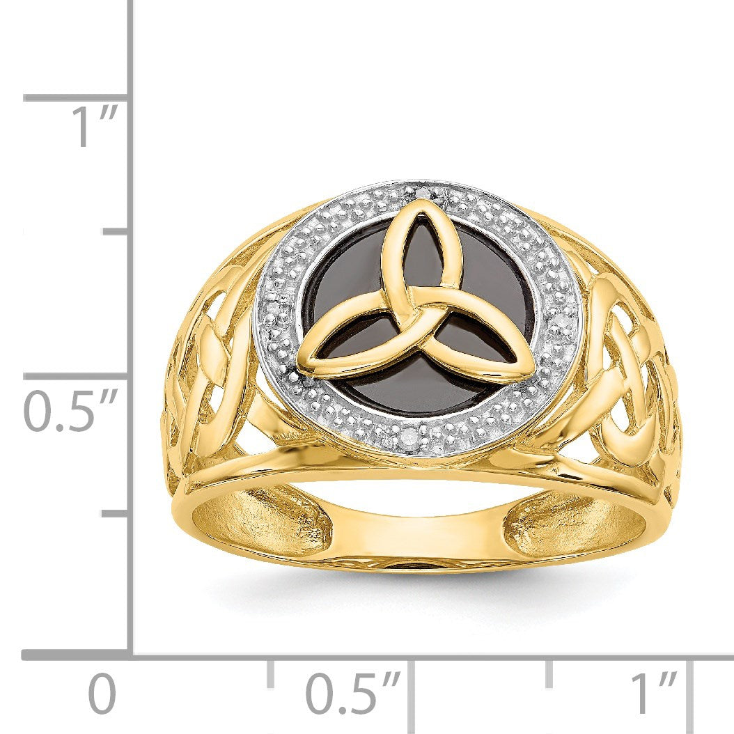 14k and White Rhodium Onyx Diamond Trinity Knot Ring