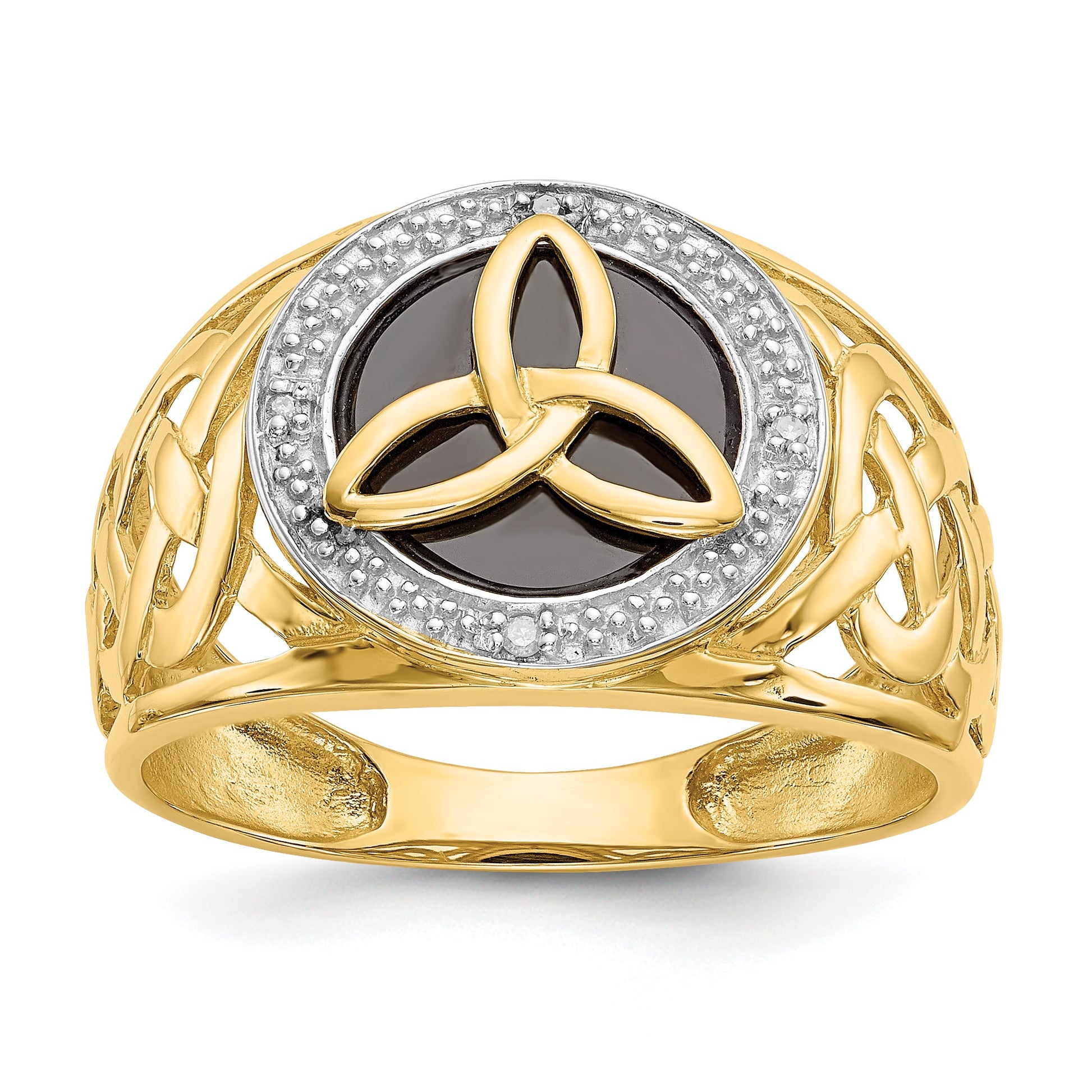 14k and White Rhodium Onyx Diamond Trinity Knot Ring
