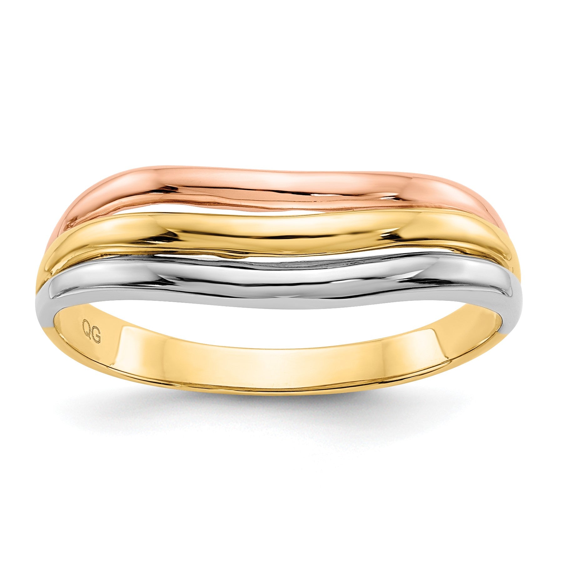 14K Tri-Color Open Fancy Curved Ring