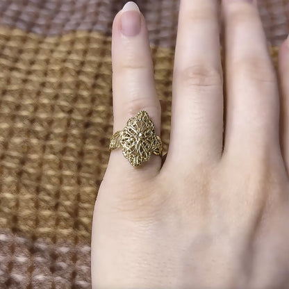 14K Diamond-cut Filigree Ring