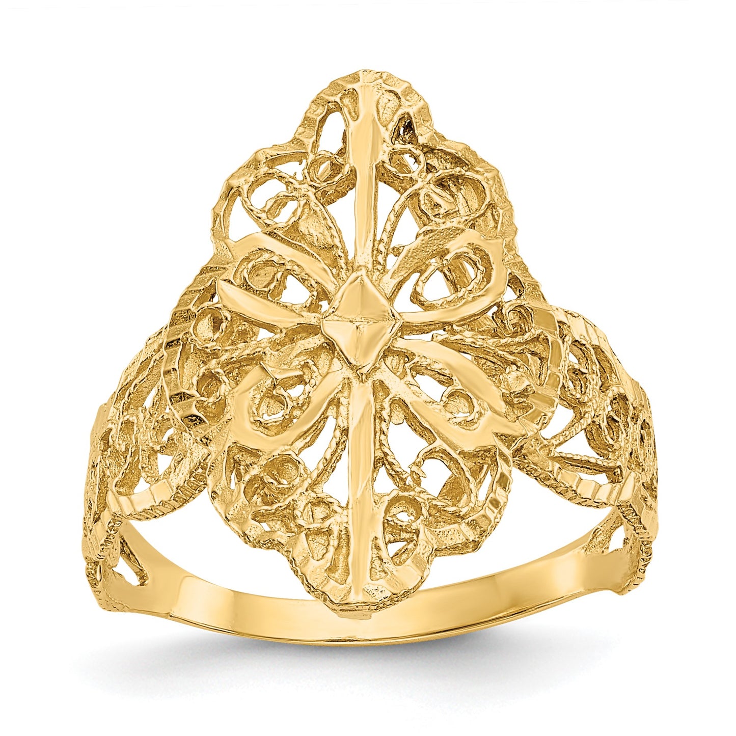 14K Diamond-cut Filigree Ring