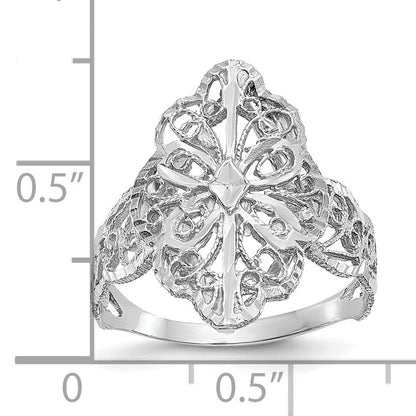 14K White Gold Diamond-cut Filigree Ring