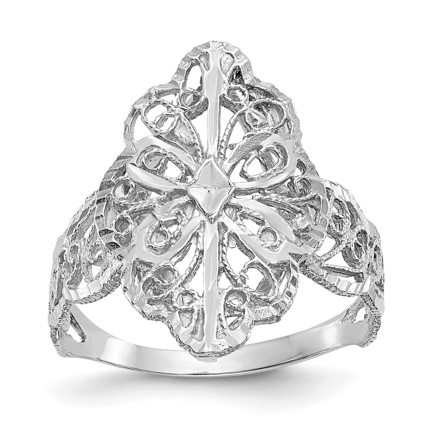 14K White Gold Diamond-cut Filigree Ring