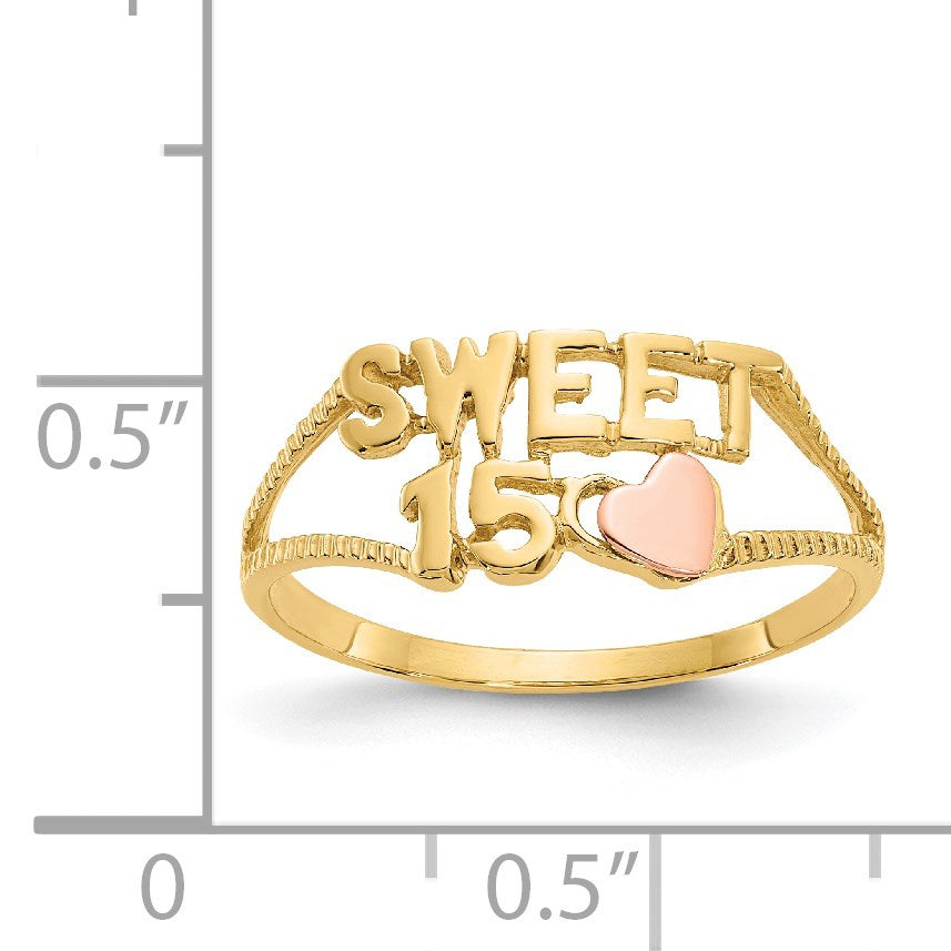14K Two-tone Quinceanera SWEET 15 Heart Ring
