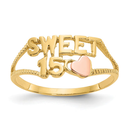 14K Two-tone Quinceanera SWEET 15 Heart Ring