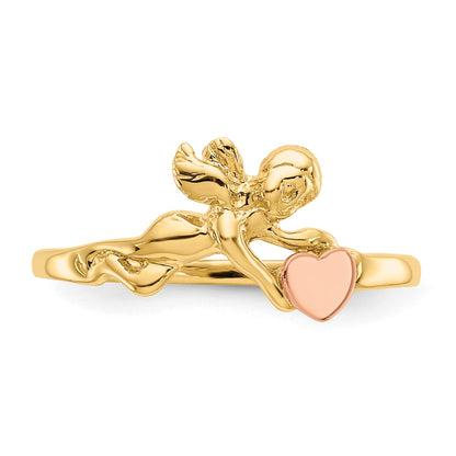 14K Two-tone Angel and Satin Heart Ring