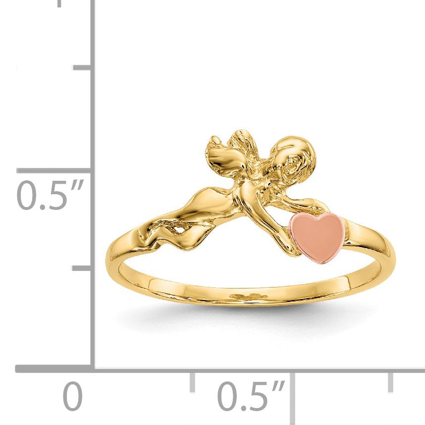 14K Two-tone Angel and Satin Heart Ring