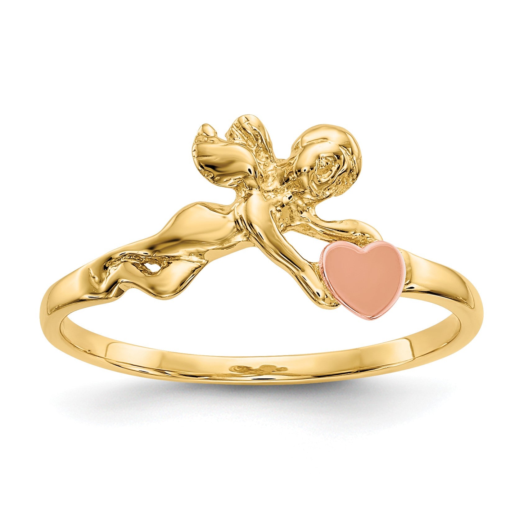 14K Two-tone Angel and Satin Heart Ring