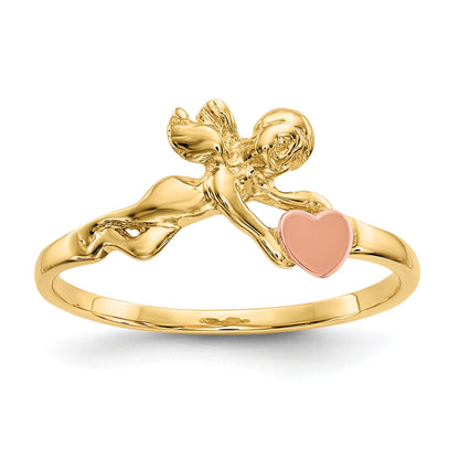 14K Two-tone Angel and Satin Heart Ring