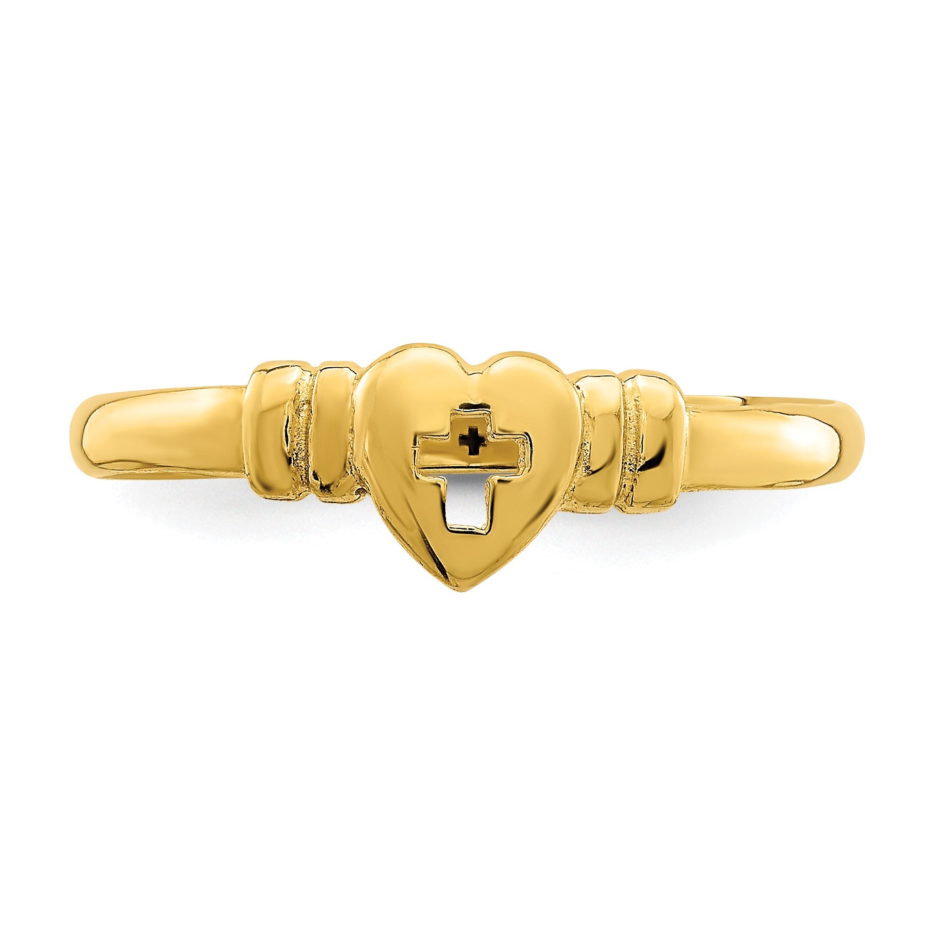 14k Heart with Cut-Out Cross Ring