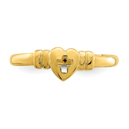 14k Heart with Cut-Out Cross Ring
