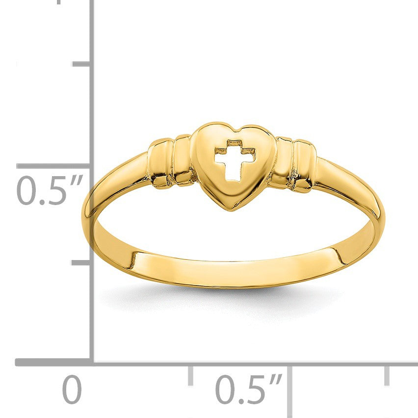 14k Heart with Cut-Out Cross Ring