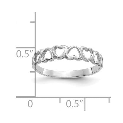 14K White Gold Polished Hearts Ring