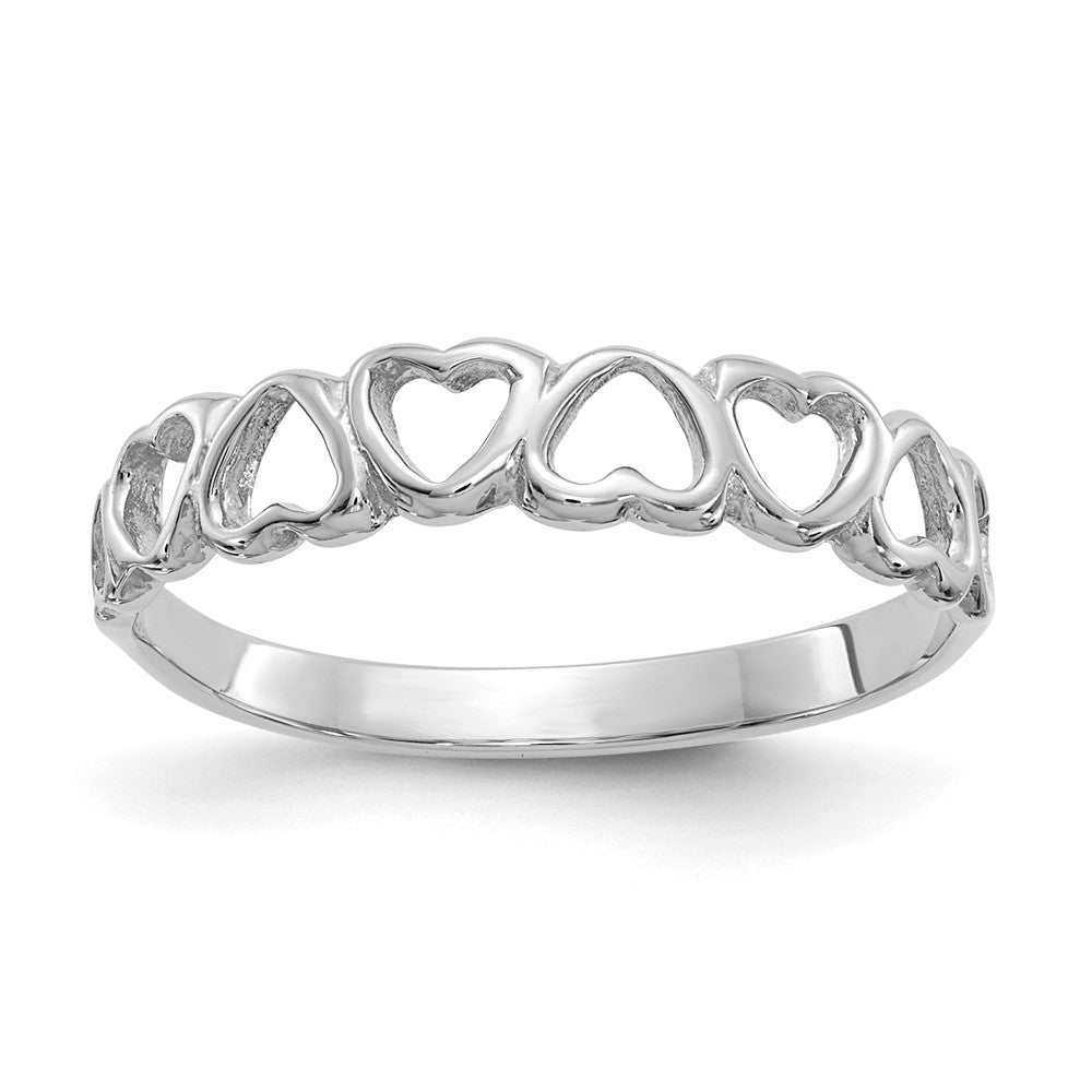 14K White Gold Polished Hearts Ring