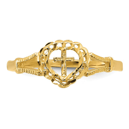 14K Diamond-Cut Cross in Heart Size 4 Baby / Childs Ring