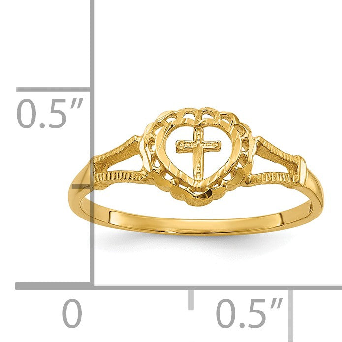 14K Diamond-Cut Cross in Heart Size 4 Baby / Childs Ring