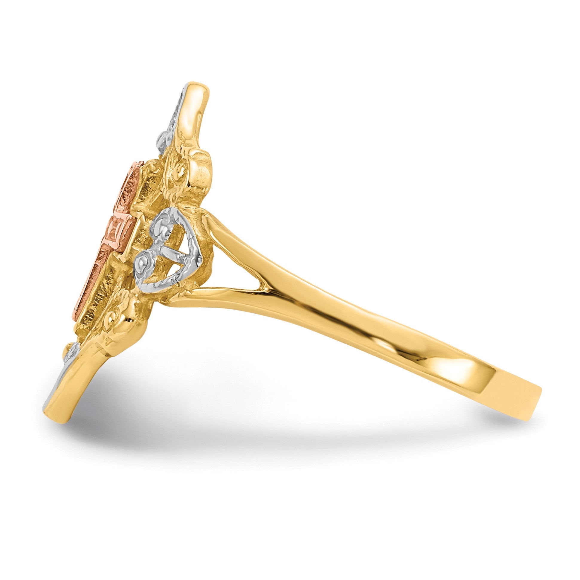 14K Two-tone with White Rhodium Cross Ring