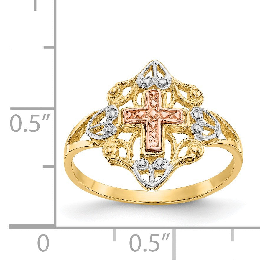 14K Two-tone with White Rhodium Cross Ring