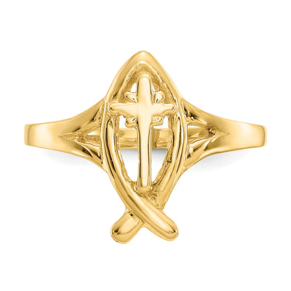 14k Ichthus with Cross Ring