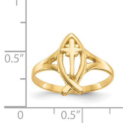 14k Ichthus with Cross Ring
