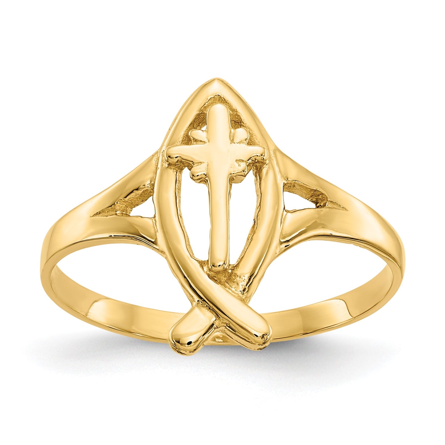 14k Ichthus with Cross Ring