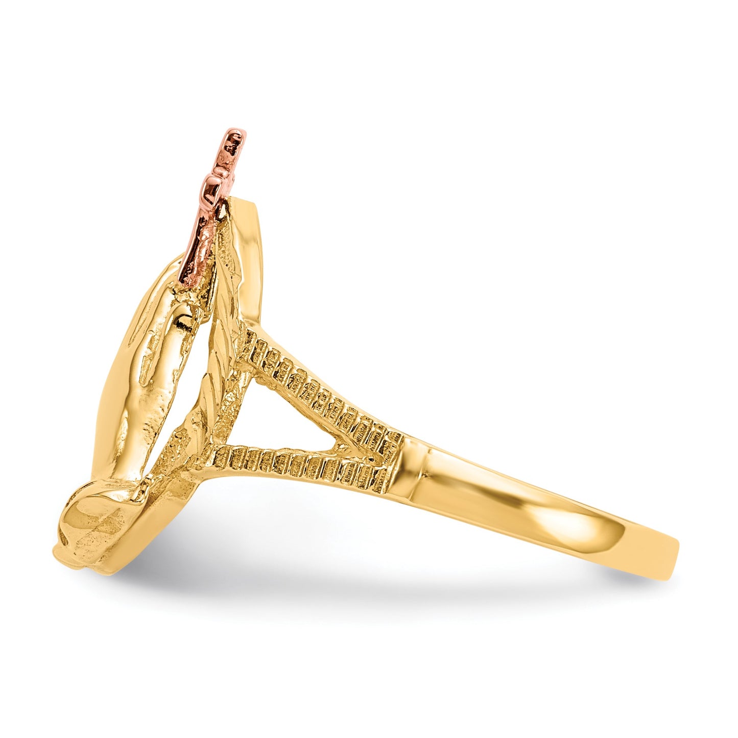 14K Two-tone Diamond Cut Praying Hands with Cross Ring