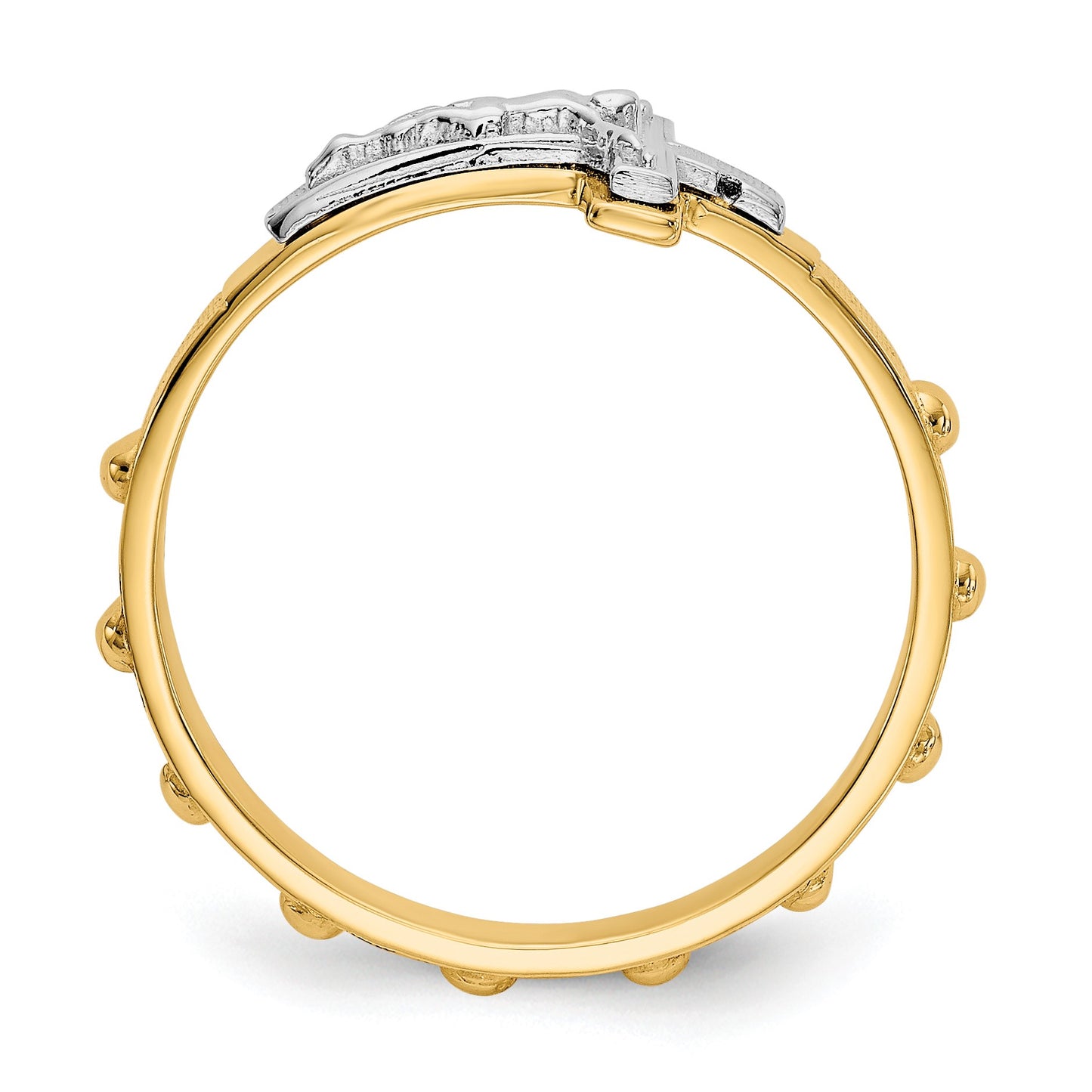 14K Two-tone Crucifix Rosary Ring