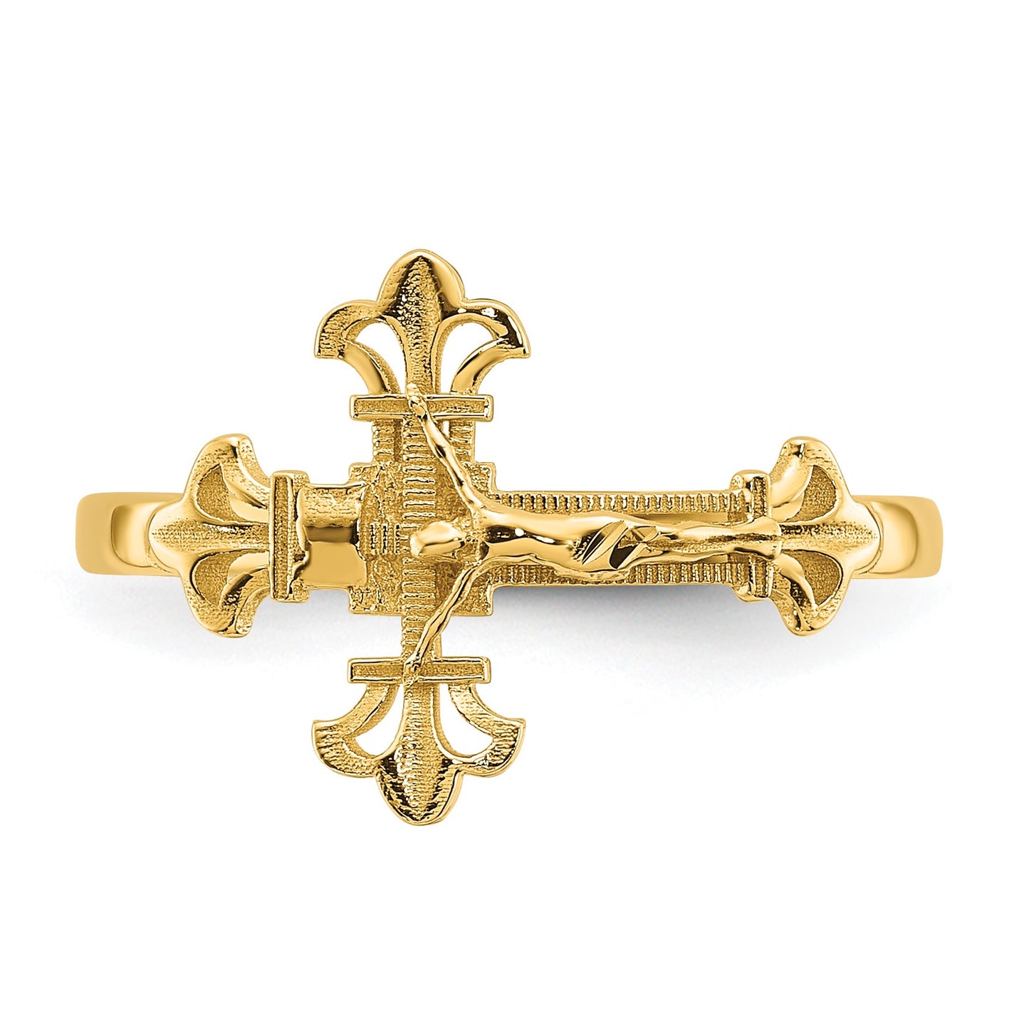 14K Diamond-cut Crucifix Ring