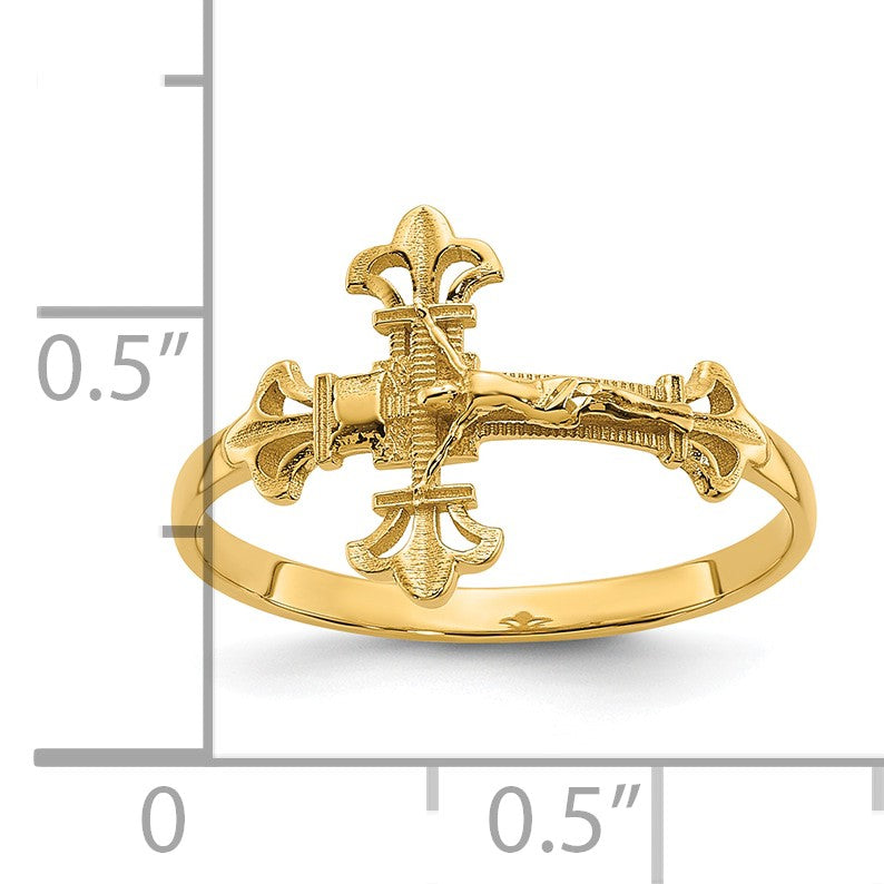 14K Diamond-cut Crucifix Ring