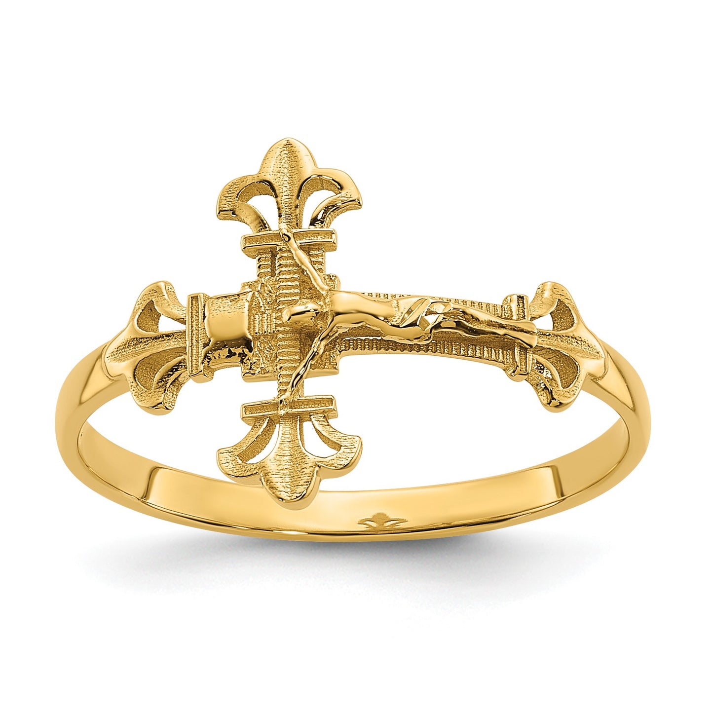 14K Diamond-cut Crucifix Ring
