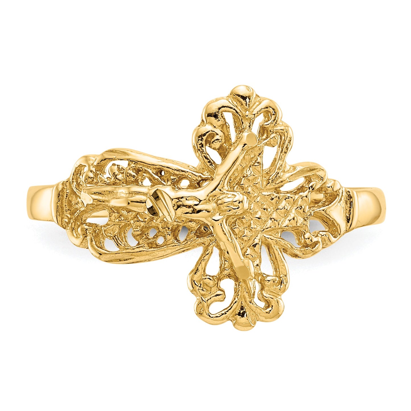 14K Diamond-cut Crucifix Ring