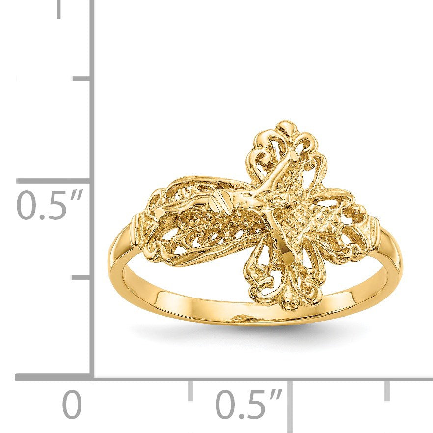 14K Diamond-cut Crucifix Ring