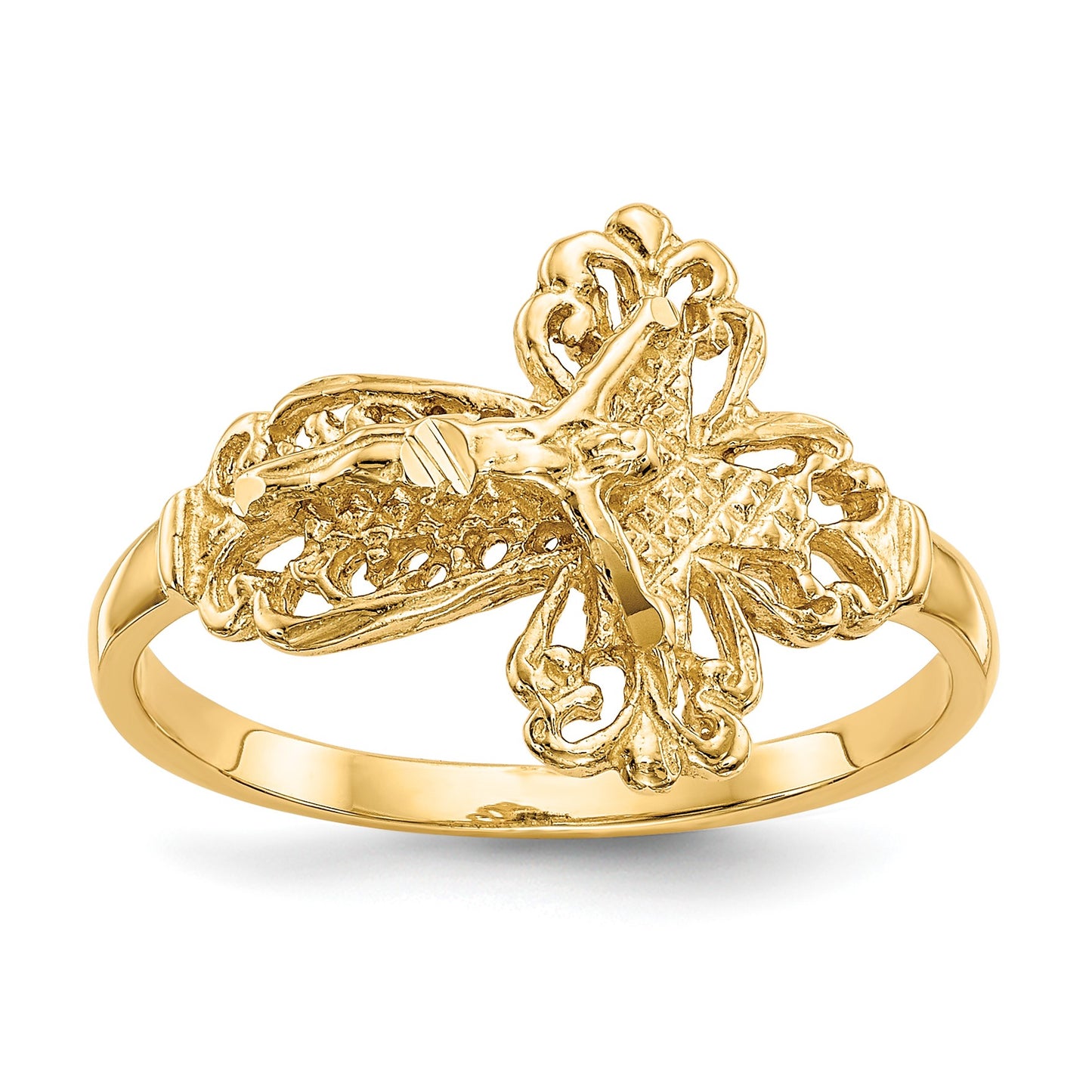 14K Diamond-cut Crucifix Ring