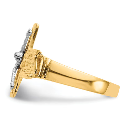 14K Two-tone Mens Polished Crucifix Ring