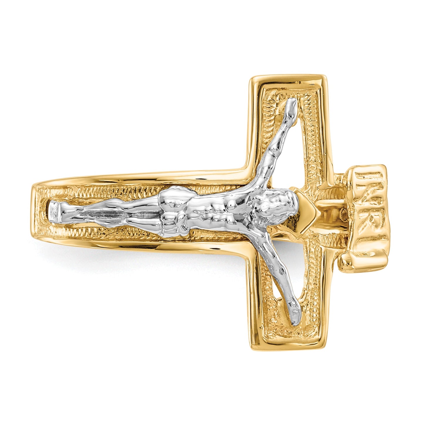 14K Two-tone Mens Polished Crucifix Ring