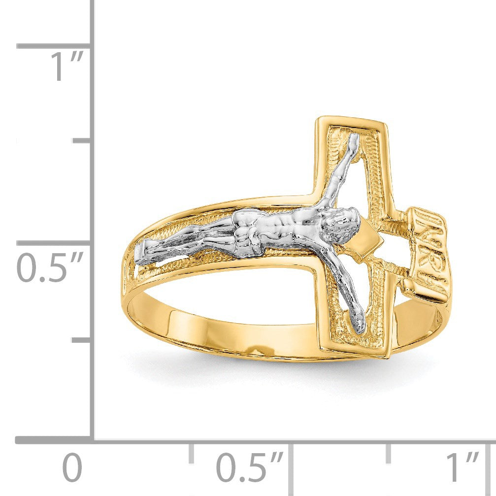 14K Two-tone Mens Polished Crucifix Ring