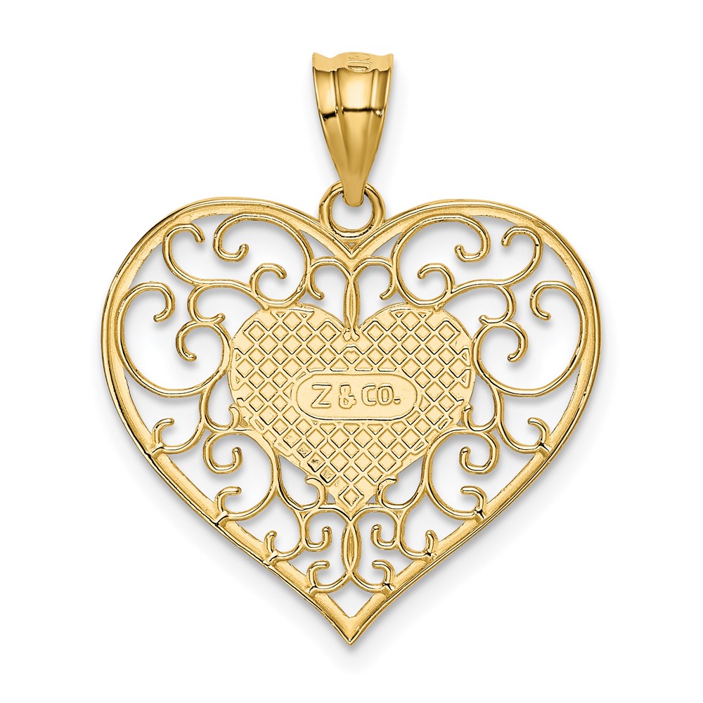 14K Polished Filigree Heart Pendant