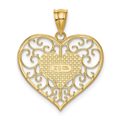 14K Polished Filigree Heart Pendant