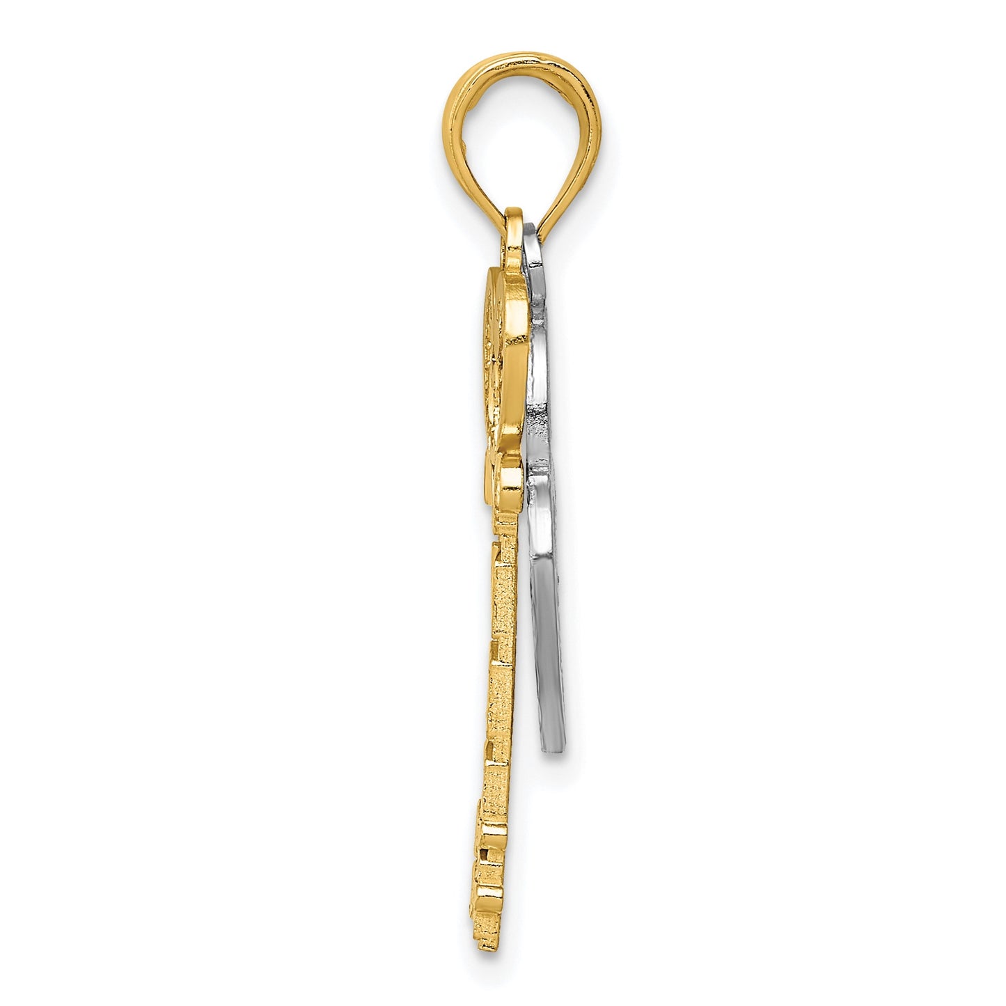 14K and White Rhodium Moveable Filigree Heart Key and Lock Charm