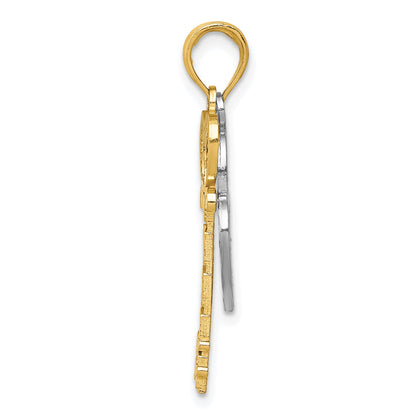 14K and White Rhodium Moveable Filigree Heart Key and Lock Charm