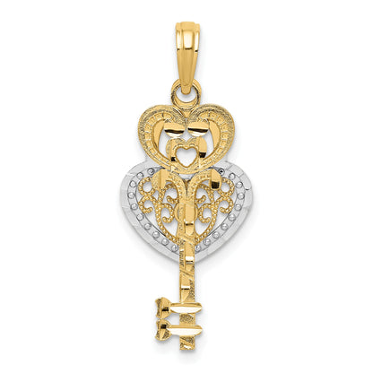 14K and White Rhodium Moveable Filigree Heart Key and Lock Charm