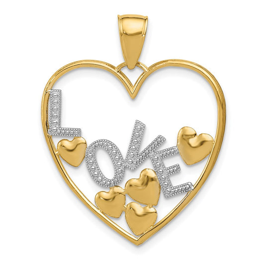 14K w/Rhodium LOVE and Floating Hearts Pendant